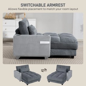 HOMCOM Sofa-łóżko z poduszką, piankowe, rozkładane, uchwyt na kubek, szary