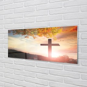 Szkło do Kuchni na Ścianę Krzyż na tle Drzewa Życia