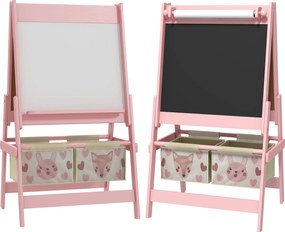 AIYAPLAY 3w1 Tablica dla dzieci z rolką papieru, kredowa, biała, z koszami na akcesoria, 54 x 46,5 x 93 cm, różowa