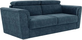 Kanapa 3-osobowa rozkładana typu express w strukturalnej niebieskiej tkaninie - Powierzchnia spania na szerokich listwach 140 cm - Materac 14 cm - RIZORA