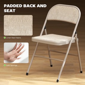 HOMCOM Zestaw 2 składanych krzeseł, przenośne krzesła biurowe, metalowe nogi, składane krzesło do biura, recepcji, poczekalni, wygląd lnu, beżowe | Aosom PL