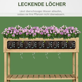 Outsunny Stół Ogrodowy do Sadzenia Drewno Jodłowe 6 Przegródek z Odpływem Półka Naturalny 120x60x81cm | Aosom PL