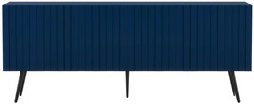 Granatowa lamelowa szafka pod TV na czarnych nóżkach W6-H18