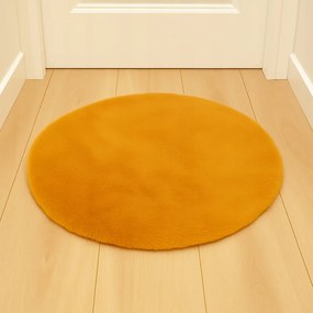 Dywanik Musztardowy Futrzany FI 80cm Puszysty Dekoracyjny Antypoślizgowy