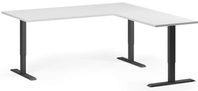 Narożne biurko z regulacją wysokości, 180x180 cm, 3 silniki, L/P, czarna podstawa, biały