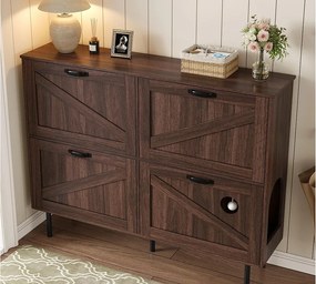 Szafa na buty 120×28×92 cm - 4 drzwi (3 uchylne) - z piłką zabawką - brązowy