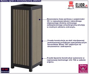 Antracytowy drewniany kosz na śmieci K6-E21