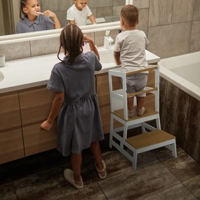 Jurhan Wieża edukacyjna PLAY z drewna sosnowego, 93x56x49, biała/naturalny brąz