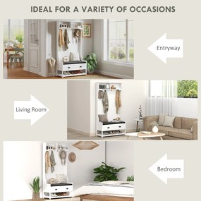 HOMCOM Garderoba z Haczykami, Stojak na Buty, do Przedpokoju, Korytarza, Metal, MDF, Biały+Szary