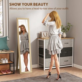 HOMCOM Lustro całopostaciowe, lustro ścienne, 37 cm x 40 cm x 155 cm, w tym haczyki montażowe, srebrny + dąb | Aosom PL