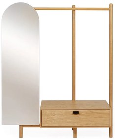 Wieszak do przedpokoju z drewna dębowego z lustrem Woodman Tripod