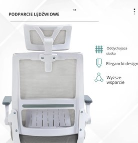 Vinsetto Ergonomiczne Krzesło Biurowe Regulowana Podgłówka 58x61x119cm Szary | Aosom PL