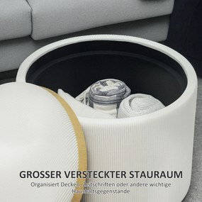 HOMCOM Puf z miejsem do przechowywania, Okrągły, Podnóżek, Sztruks, MDF, Kremowy