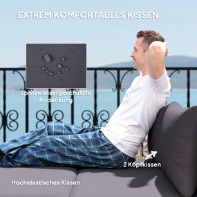 Outsunny Leżak Ogrodowy z Polirattanu dla 2 Osób z Podnóżkiem i Przestrzenią Do Przechowywania, Poduszki 125x114x72,5 cm, Szary