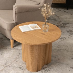 Stolik Kawowy ARION 60 cm Okrągły Dąb z Ryflami Nowoczesny Loft
