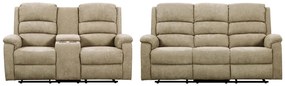 Kanapa 3+2-osobowa z elektryczną funkcją relax z tkaniny taupe z półką NEVERS