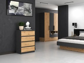 Komoda loft z szufladami antracyt + dąb artisan - Letia