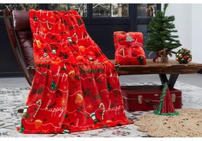 Czerwony koc ze świątecznym motywem z mikropluszu 100x170 cm – Mila Home