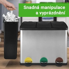 JAGO Kosz na śmieci z pedałem, stal nierdzewna, 3 x 20 L