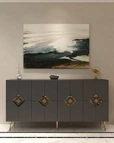 Komoda – 150 cm x 75 cm x 35 cm – Antracyt i złoto – Płyta wiórowa pokryta melaminą