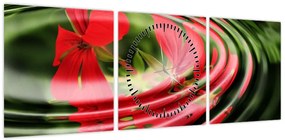 Abstrakcyjny obraz - kwiaty w falach (z zegarem) (90x30 cm)