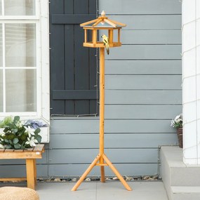 PawHut Domek dla ptaków ze stojakiem Drewniany karmnik z platformą skośny metalowy dach Ø57,7 x 153H cm Naturalne drewno | Aosom PL