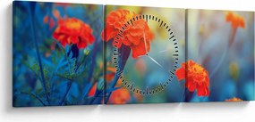 Obraz - Pomarańczowe kwiaty (z zegarem) (90x30 cm)
