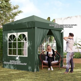 Outsunny Pawilon Składany 2x2m - 4 Ściany, 2 Okna, Stal, Ciemnozielony - Mobilny Cień na Działce