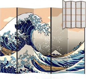 Parawan pokojowy 5-częściowy 225x172 Jednostronny dekoracyjny japandi pop-art Niebieski Wielka Fala Pop