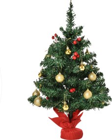 Choinka HOMCOM drzewko świąteczne z jagodami ostrokrzewu, bombkami i lampkami LED, kolor zielony, PVC, ∅20 x 60 cm | Aosom PL