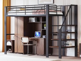 Łóżko piętrowe 90×200 cm - z drabiną - z barierkami bezpieczeństwa - duża przestrzeń do przechowywania pod łóżkiem - czarne (materac nie jest zawarty)