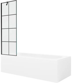 Mexen Vega wanna prostokątna 170 x 70 cm z obudową i parawanem 1-skrzydłowym 60 cm, czarny wzór - 550117077X9506007077