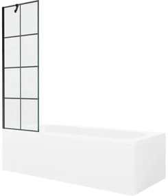 Mexen Vega wanna prostokątna 170 x 70 cm z obudową i parawanem 1-skrzydłowym 60 cm, czarny wzór - 550117077X9506007077