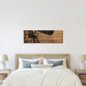Obraz - Mężczyzna na rowerze w stylu Banksy (z zegarem) (90x30 cm)