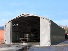 TOOLPORT 7x21m Hala namiotowa - 2,6 m wysokość ścian bocznych z 5x2,9m brama, PVC 850, szary, bez statyki - (49530)