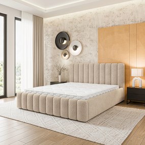 Masseno Łóżko Tapicerowane DINESE z pojemnikiem na pościel 140x200 cm - Beżowy, QUELLE 05