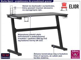 Czarne biurko gamingowe LED młodzieżowe - Bjarni