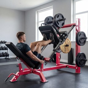 SPORTNOW Profesjonalna prasa do nóg urządzenie treningowe nogi i Hack Squat 455 kg regulowana 185x120x140 cm Czerwony | Aosom PL