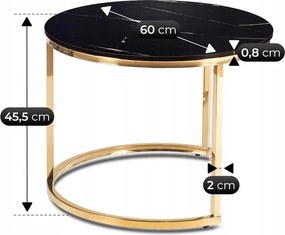 Zestaw Stolików Kawowych MILANO 45 cm/60 cm Czarny Marmur/Złoty Glamour