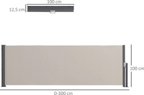 Outsunny Parawan boczny, rozsuwany, osłona, aluminium/poliester, 3 x 1 m, jasnoszary