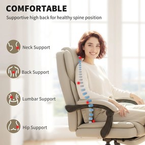 HOMCOM Fotel biurowy z ekoskórą przyjazną zwierzętom, podnóżek, regulacja wysokości, na kółkach, Beżowy