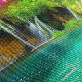 Obraz - Wodospad, Jeziora Plitwickie, Chorwacja (z zegarem) (90x30 cm)