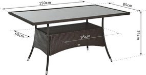 Technorattan Stół Ogrodowy Szklany Metalowy 150x85x74 cm Elegancki Stół Obiadowy Meble Ogrodowe | Aosom PL