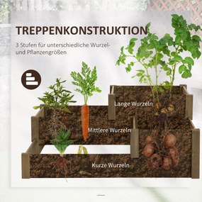 Outsunny Wysoki grząd, 4 pojemniki na zioła na 3 poziomach, odporny na warunki atmosferyczne, drewno lite, 122 cm x 122 cm x 51 cm, Naturalny