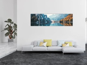 Obraz - Łodzie na jeziorze Braies (170x50 cm)