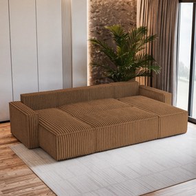 Masseno Narożnik PESANO z funkcją spania i pojemnikiem na pościel Narozniki U, Rozkładana sofa - Miedziany, TILIA 56