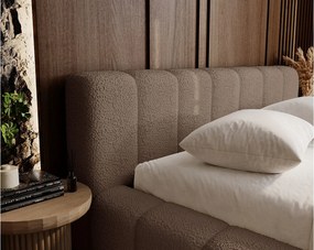 Emporius Bolonia łóżko 140x200 cm - łóżko tapicerowane 140x200 w nowoczesnym stylu - pojemnik, stelaż, gruba pianka, tkanina boucle, brązowy (Anthology 5)