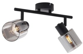 Nowoczesna czarna lampa sufitowa z okrągłym przydymionym szkłem 2-punktowa - Cilin