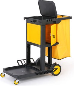 Profesjonalny wózek sprzątający z uchwytami na mopy, szafką i workiem z pokrywą, 1120 × 710 × 990 mm