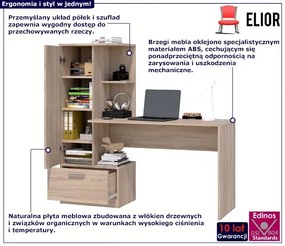 Skandynawskie biurko z regałem i szufladą dąb sonoma - Ferdok
